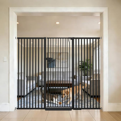 Lumizone Extra Tall Cat Gate 55.12" High Pressure Mounted Extra Wide 2025 New (17 Sizes) 1.37" Gap No Drilling Auto-Close One-Handed Operation Tall Pet Gate for Dogs(Black, 55.12" H x 63.39"-67.71" W)
