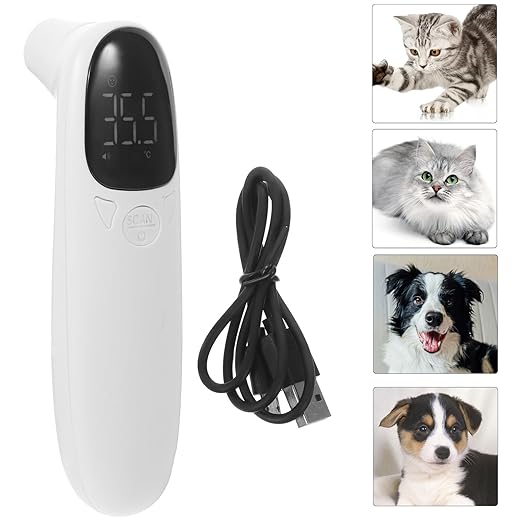 Veemoon Non-Contact Rechargeable Pet Ear Thermometer for Cats and Dogs Accurate Flexible Sensor with LED Display Suitable for Farm Animals Puppies and Pets