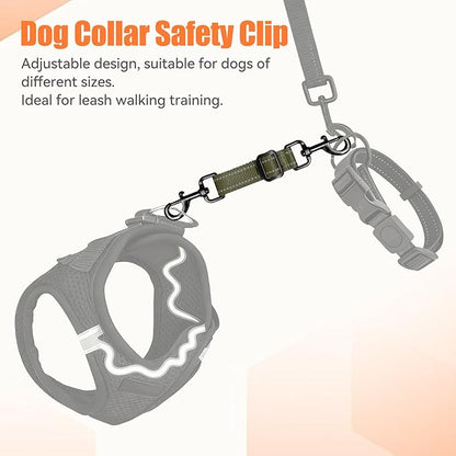 Dog Collar Safety Clip, Reflective Double-Ended Backup Connector for Harness to Collar, Adjustable Safety Clip for Prong, Pinch Collars, Prevents Escapes & Accidental Disconnection