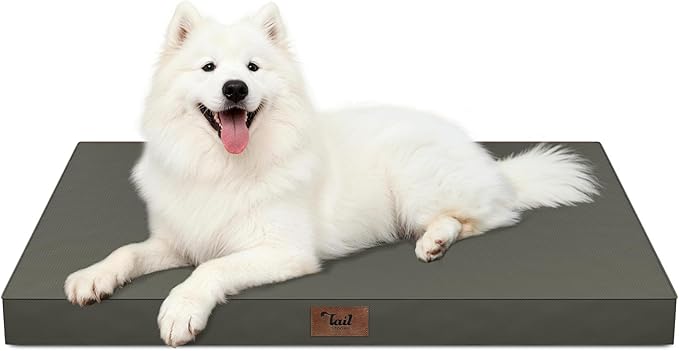 Outdoor Large Washable Dog Bed, Orthopedic Egg Crate Foam Dog Crate Mat for Large Dogs with Removable Oxford Cooling Cover, Brown