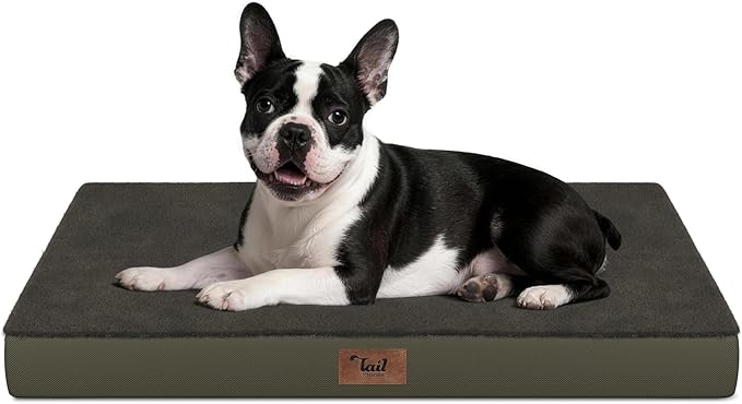 Plush Orthopedic Dog Bed for Medium Dogs & Puppies, Waterproof Dog Beds 29x18 Inch with Removable Washable Cover, Egg Crate Foam Flat Pet Mat, Coffee