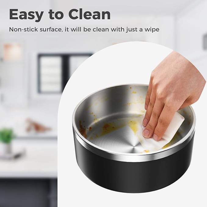 WENBOKMIN Dog Bowl, Stainless Steel Dog Food and Water Bowl with Non Slip Quiet Bottom, Easy to Clean, Dishwasher Safe, 64oz, Black