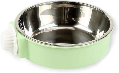 Pet Hanging Bowl 2-in-1 Removable Stainless Steel Food Hanging Bowl for Puppy/Cat, Andiker Pet Bowl Hanging Cage Large Water Food Feeder for Dogs Cats (Large, Green)
