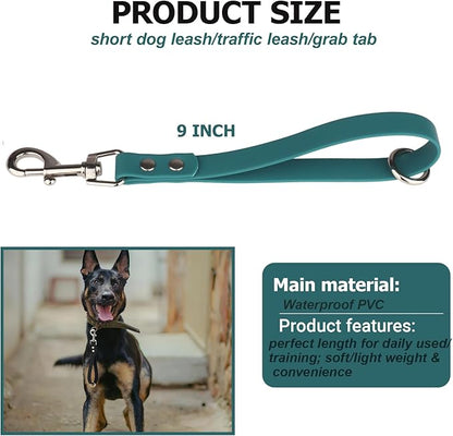 Short Dog Leash - 9 Inch Dogs Lead Grab Tab Heavy Duty Waterproof PVC Dog Training Traffic Leashes for Safety Control Behavior Correction Hiking Backup & All Breeds(Tea Green, 9'')