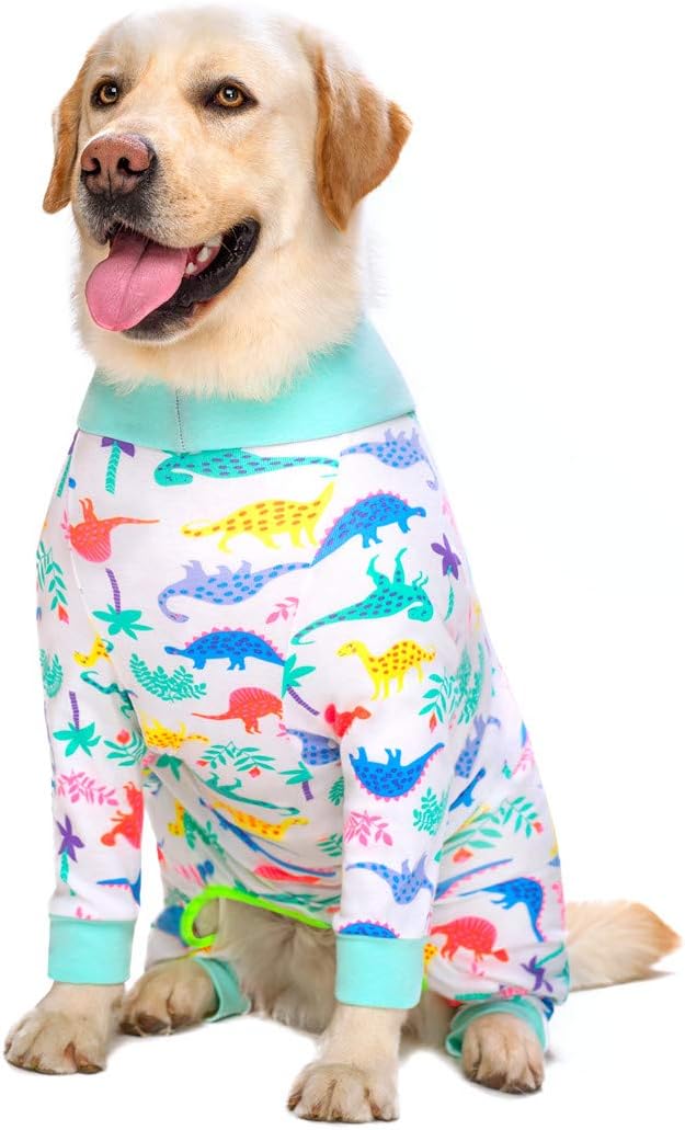 White Dinosaur Surgery Recovery Suit female male for Dogs After Surgery Medium Large Dogs Onesie,Lightweight Dog recovery suit for Shedding Prevent Licking Surgical Wound,Dog Pajamas Pjs ,Full Belly