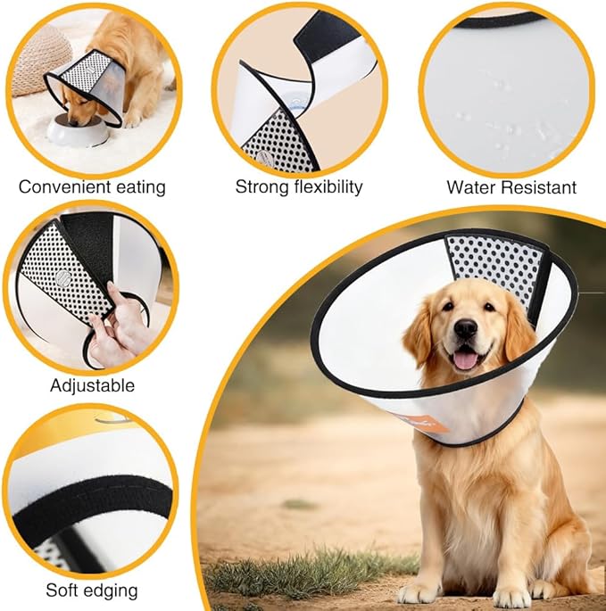 Dog Cone Collar After Surgery, Adjustable Elizabethan Collar for Dogs and Cats - Anti Lick Recovery Cone with Secure Wrap-Around Fastener for Wound Healing, Bathing(Clear, XL)