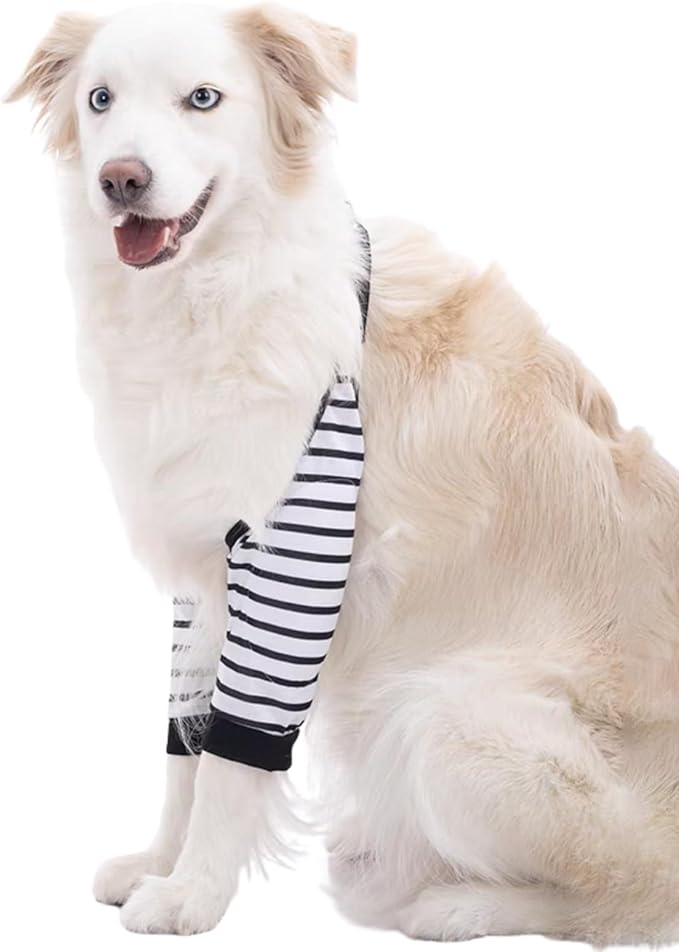 HDKUW Dog Elbow Protector, Dog Front Leg Recovery Sleeve for Prevent Licking Wound, Elbow Sleeves with Mesh Pad for Medium Large Dogs Stripe 2XL