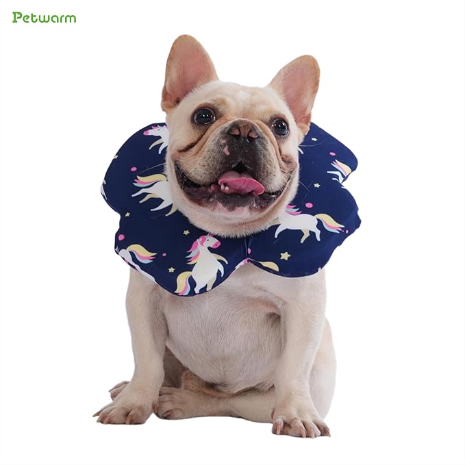 PetWarm Recovery Collar for Dogs, Dog Recovery Collar, Lightweight Pet Neck Protector with Memory Foam Padding, Gentle No-Lick Flower Design for Calm Rest and Travel, Unicorn Print, Blue, L