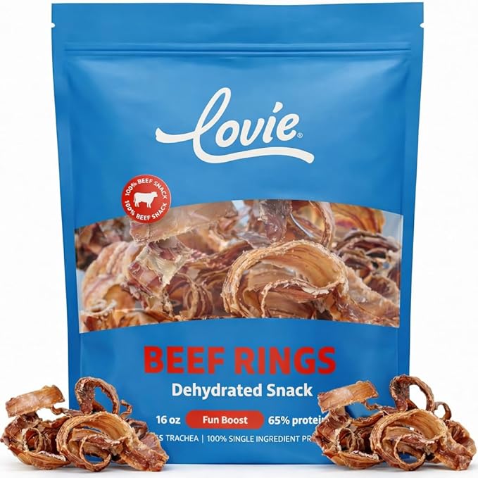 Lovie Beef Lung Dog Treats - Dehydrated Air Dried Soft Bites, Single Ingredient, Protein Rich, 16 oz (Beef Rings)