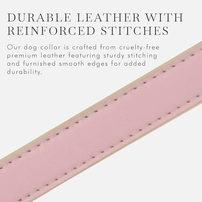 NINA WOOF Dog Collars, Harnesses & Leashes Made from Vegan Leather with Dog Tracker Device Holder Adjustable Dog Collar (Medium, Pink)