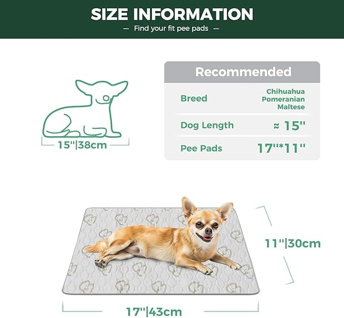 FXW Washable Pee Pads for Dogs, Leak-Proof & Non-Slip, Specifically Designed for 18inch Cages, 11" x 17" Rectangle, Khaki, 4 Packs