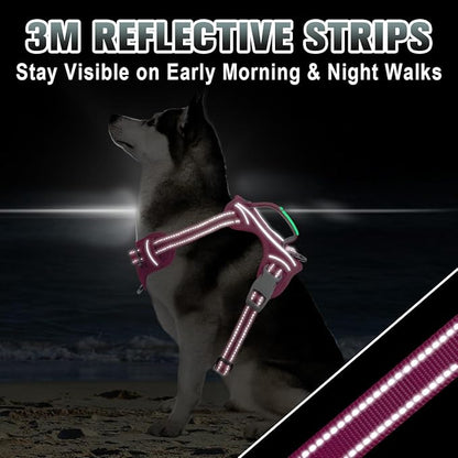 BARKBAY No Pull Dog Harness Large Reflective Dog Harness with Front Clip and Easy Control Handle for Walking Training Running with ID tag Pocket(Pink,M)