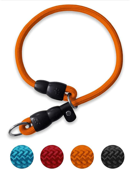 Slip Collar, Dog Choker Collar, Nylon Dog Training Collar with Slidable Stopper No Pull Dog Collars Martingale Collars for Small Medium Large Dogs, Orange, M