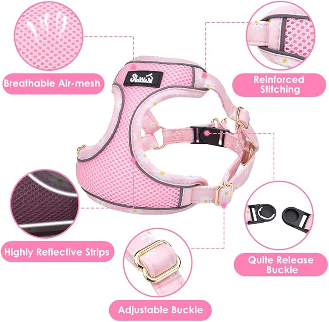 Lukovee No Pull Puppy Harness and Leash Set - Soft Lightweight Escape Proof Puppy Vest Harness, Breathable Adjustable Pet Harness with Dog Leash for Small Dogs (Pink, XXS)
