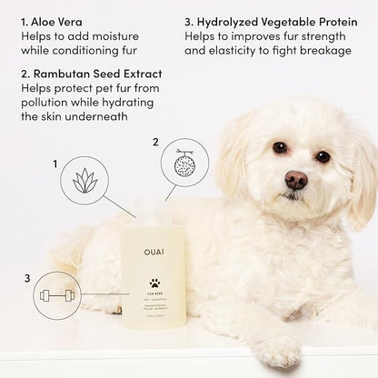 OUAI Fur Bébé Pet Shampoo - Cat & Dog Shampoo for Gentle Cleansing, Hydration & Shine - Vegan & Cruelty-Free Pet Supplies with Aloe Vera & Panthenol - Mercer Street Scent (16 Fl oz)