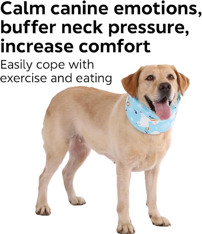 LovinPet Dog Recovery Collar, Adjustable Soft Cone for Medium & Large Dogs, Post-Surgery Comfort & Lick Prevention, Starlight Rainbow Unicorn Prints,Blue
