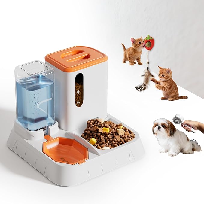 Automatic Feeder and Waterer 2-in-1 Set for Pets,Gravity Dispenser Set with Large Capacity for 1 Weeks, Perfect for Working Traveling Parents