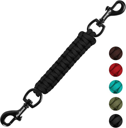 PetBonus Dog Collar Safety Clip, Handmade Backup Safety Strap for Dog Harness, Prong, Pinch Collar, Double Ended Clasp Leash Connector (Black)