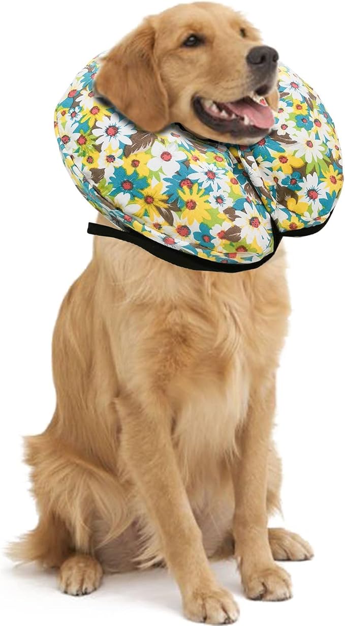 Protective Inflatable Collar for Dogs and Cats - Soft Pet Recovery Collar Does Not Block Vision, Prevents Pets from Touching Stitches, Wounds and Rashes (Floral - 2, Neck 21" - 25")