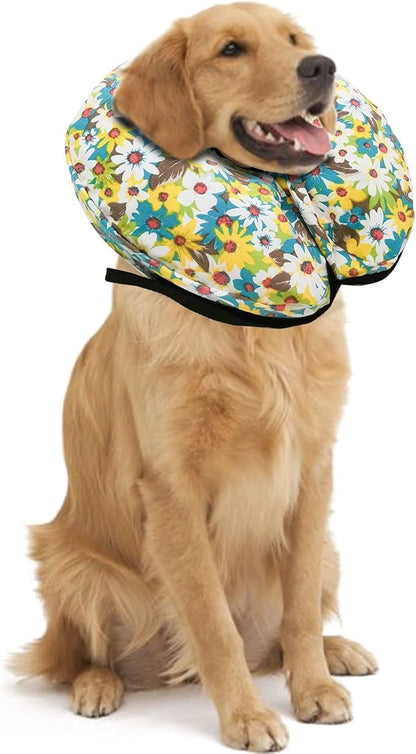 Protective Inflatable Collar for Dogs and Cats - Soft Pet Recovery Collar Does Not Block Vision, Prevents Pets from Touching Stitches, Wounds and Rashes (Floral - 2, Neck 21" - 25")