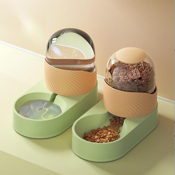 Dog Supplies, and Water Dispenser Set,Auto Food Feeder and Waterer Set Pet Food Dispenser Waterer for Small Medium Dog Puppy Kitten Automatic Dog Cat Feeder (Green Orange)