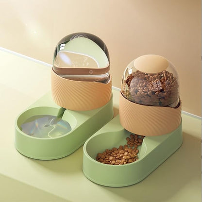 Dog Supplies, and Water Dispenser Set,Auto Food Feeder and Waterer Set Pet Food Dispenser Waterer for Small Medium Dog Puppy Kitten Automatic Dog Cat Feeder (Green Orange)
