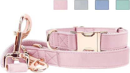 Soft Leather Dog Collar and Leash (6.6') Set - Stylish Rose Gold Heavy Duty Metal Buckle, 4 Adjustable Lengths Leash for Small Medium Large Dogs - Comfortable & Easy to Clean Pink S(12.2"-16.9")