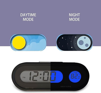 Pack-1 Car Digital Clock, 2.9" x 1.1" x 0.7" LCD Luminous Large Screen Dashboard Vent Angle Adjustable Mini Clock, with Thermometer Function Adhesive Clock, Universal for Cars Home (Black)