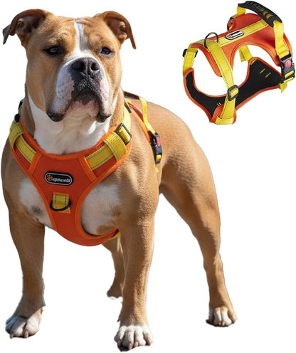 Tactical Dog Harness for Large Medium Dogs No Pull Adjustable Pet Vest with Reflective Straps Front & Back Clips Handle for Hiking Walking Hunting– 4 Sizes with or Without Leash (Orange, XL)