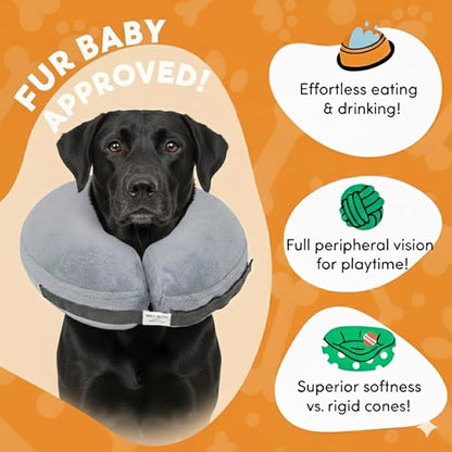 PAWRELIEF Soft Inflatable Dog Cat Cone Collar – Pet Recovery & Protective Dog Neck Collar for Large Dogs Cats to Prevent Scratching, Licking (Gray, Extra Large)