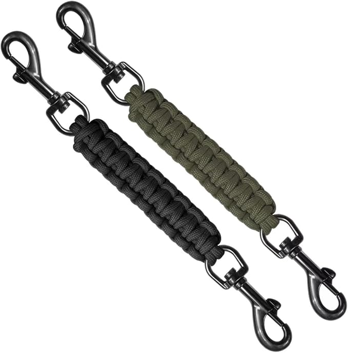 Dog Collar Safety Clip, Collar Companion, Handmade Backup Safety Strap, Double-Ended Clip Leash Connector, Suitable for Dog Harnesses, Prong, Pinch Collars (Black + Army Green, 2 Pack)