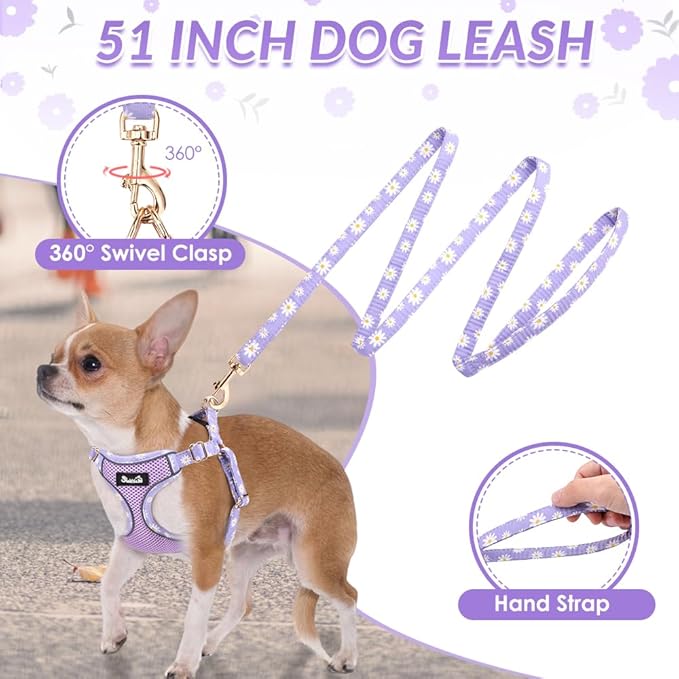 Lukovee No Pull Puppy Harness and Leash Set - Soft Lightweight Escape Proof Puppy Vest Harness, Breathable Adjustable Pet Harness with Dog Leash for Small Dogs (Purple, XXS)