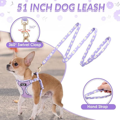 Lukovee No Pull Puppy Harness and Leash Set - Soft Lightweight Escape Proof Puppy Vest Harness, Breathable Adjustable Pet Harness with Dog Leash for Small Dogs (Purple, XXS)