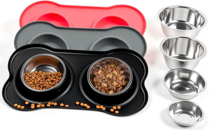 Conlun Stainless Steel Dog Bowls with Non-Slip Silicone Mat, Spill Proof Food & Water Bowls Set, Easy Clean Puppy Food Dish, Dishwasher Safe, Suitable for Dogs Cats Pet Under 20lbs, Small, Black