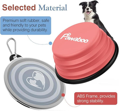 Pawaboo Collapsible Dog Bowls 2 Pack, Silicone Feeding Watering Bowls with Lids & Carabiners for Dogs Cats, Portable Water Feeder Food Bowl for Walking Traveling Home Use, Light Pink + Blue