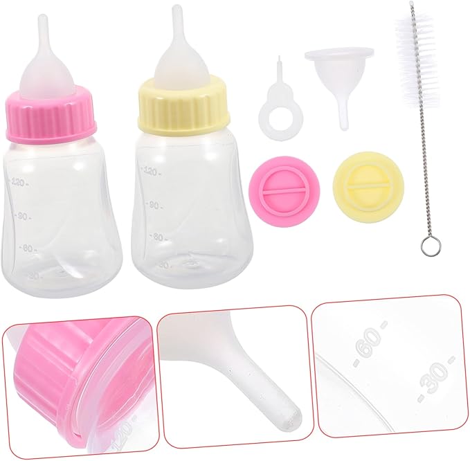Levemolo 2pcs Cat Nursing Bottles Manual Feeder for Kittens and Puppies Milk Bottle Scale for Easy Feeding Yellow Pink