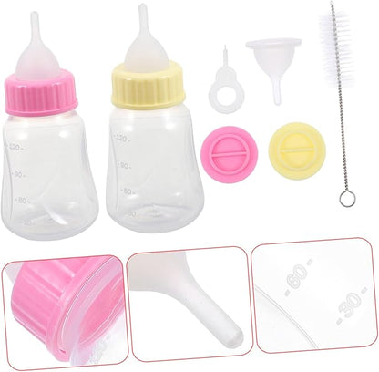 Levemolo 2pcs Cat Nursing Bottles Manual Feeder for Kittens and Puppies Milk Bottle Scale for Easy Feeding Yellow Pink