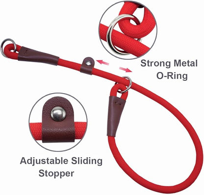 MayPaw Slip Collar Nylon Rope Choke Collar for Dog Training- No Pull Round Martingale Dog Collars for Small Medium Large Dogs (20" x 1/4", Red)
