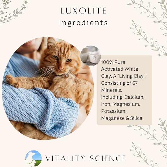 Vitality Science Luxolite Bentonite Clay for Cats and Dogs | Anti Diarrhea, Nausea, Upset Stomach, Loose Stool, Gas Relief | Cleanse for Digestive & Immune Support