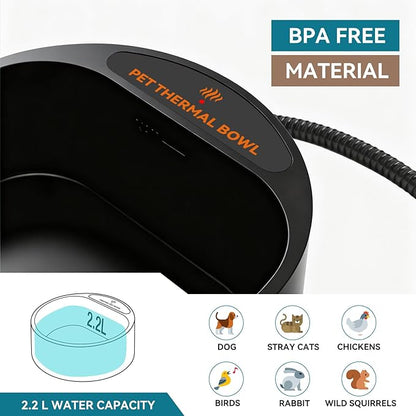 PETLESO Outdoor Heated Water Bowl for Dogs Cats, 2.2L Winter Heating Dog Water Bowl Smart Thermal for Outdoor Chickens Rabbits Birds, Black, Winter Clearance 2026, Limited Stock