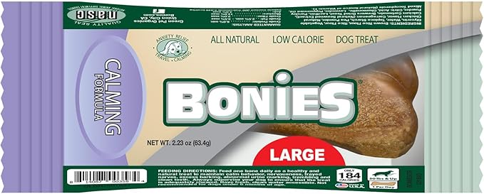 Bonies Natural Calming Formula Large-Sized Single Bone - Contains Chamomile & Lavender, Help Anxiety, Excessive Barking and Trembling, Chicken Flavor, [Large Dog], 1 Bone