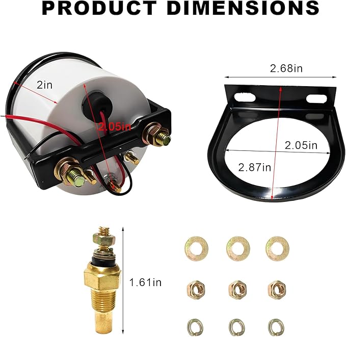 2" 52mm Water Temp Gauge, 100-250℉ Temperature Meter with LED Backlight & Sensor, Universal DC12V Water Temp Thermometer for Truck SUV RV Marine Boat, Car Accessories