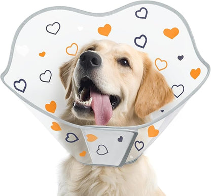 Dog Cone After Surgery - Soft, Comfortable, Adjustable Recovery Collar for Large, Medium, Small Dogs - Stop Licking with Soft Protect Edge (Love, XS)