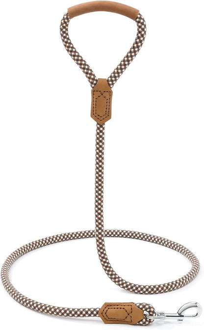 Mile High Life | Premium Leather Dog Leash | Strong Rope Leash | Leather Handle | Zinc Alloy Strong Clasp | Small Medium Large Dogs | 4/5/6 Feet(Brown, 72 Inch (Pack of 1))