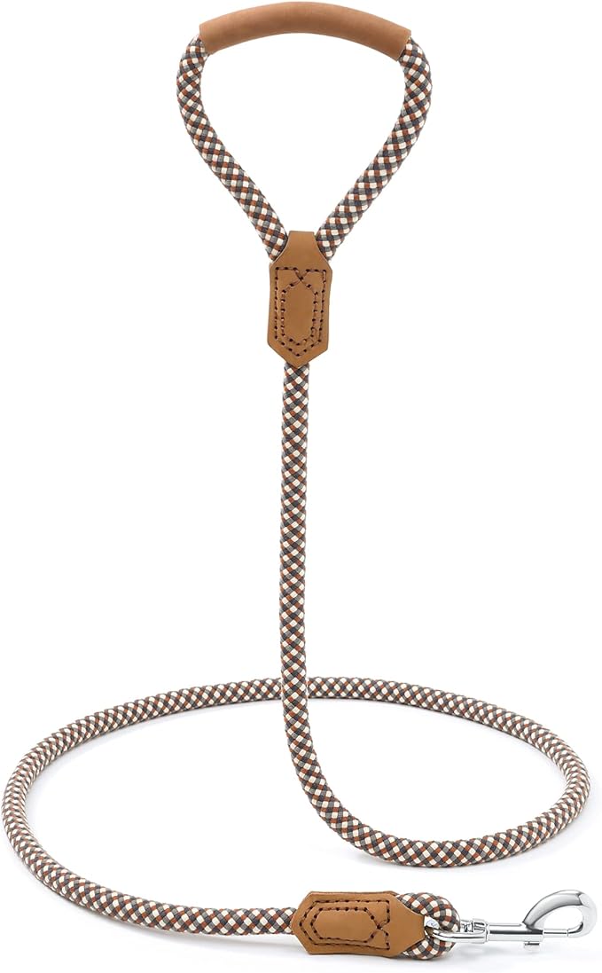 Mile High Life | Premium Leather Dog Leash | Strong Rope Leash | Leather Handle | Zinc Alloy Strong Clasp | Small Medium Large Dogs | 4/5/6 Feet(Brown, 48 Inch (Pack of 1))