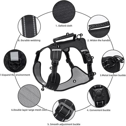 Dog Harness No Pull Adjustable Reflective,for Medium and Large Small Dog with Leash 59.06in (Black, S)