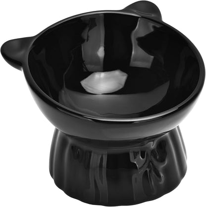 Elevated Cat Food Bowl,8 Oz Ceramic Raised and Tilted Water Bowl,Anti Vomiting and Protect Pets Spines Dishes for Fat Faced Cat, Indoor Cats,Kitten,Small Dog (Black)
