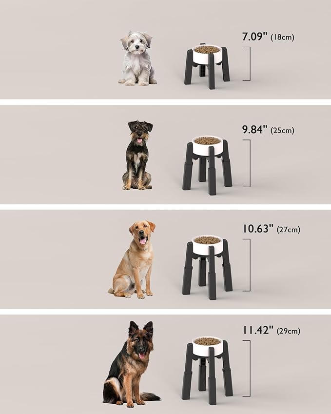 CZPET Dog Bowl Stand with Mat with Adjustable Height and Width, Raied Elevated Water & Food Feeder for Medium & Large Dogs, Stable and Anti-Slip