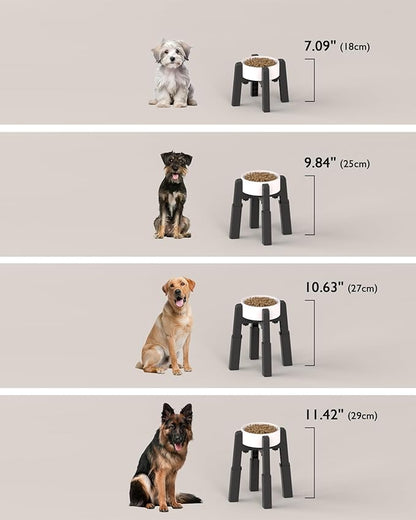 CZPET Dog Bowl Stand with Mat with Adjustable Height and Width, Raied Elevated Water & Food Feeder for Medium & Large Dogs, Stable and Anti-Slip