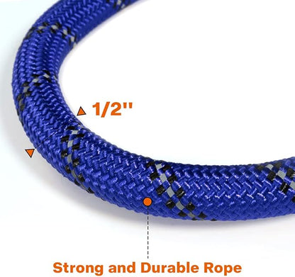 Taglory Rope Dog Leash 5 FT with Comfortable Padded Handle, Highly Reflective Threads Leash and Anti-Tangle Clip for Walking Medium Large Dogs, 1/2 inch, Navyblue